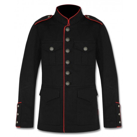 Black Military Jacket with Red Lining