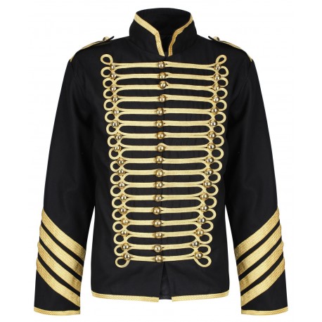 Black Gold Hussar Parade Gothic Jacket Military Drummer Steampunk