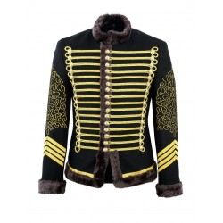 Black Hussar Parade Jacket Military Drummer Officer Faux Fur