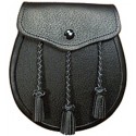 Traditional Black Leather Sporran with Chain Belt - Scottish Kilt Sporran