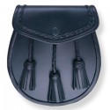 Traditional Black Leather Sporran with Chain Belt - Scottish Kilt Sporran