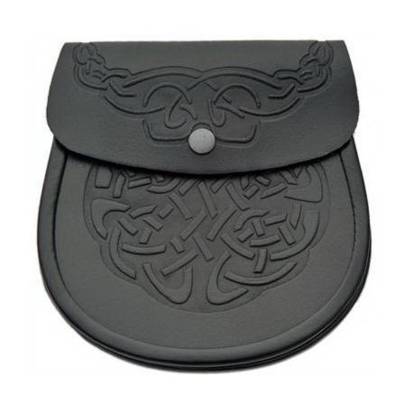 Black Embossed Leather Sporran with Chain belt