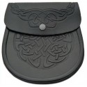 Embossed Black Leather Sporran with Chain belt