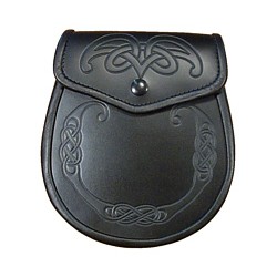 Black Embossed Leather Sporran with Chain belt