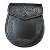 Celtic-Embossed Black Leather Day Sporran with Chain belt