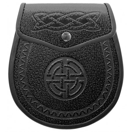 Black Embossed Leather Sporran with Chain belt
