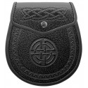 Celtic-Embossed Black Leather Day Sporran with Chain belt