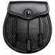 Traditional Black Leather Sporran with Chain Belt - Scottish Kilt Sporran