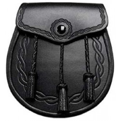 Black Embossed Leather Sporran with Chain belt