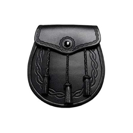 Black Embossed Leather Sporran with Chain belt