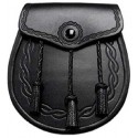 Traditional Black Leather Sporran with Chain Belt - Scottish Kilt Sporran