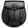 Traditional Black Leather Sporran with Chain Belt - Scottish Kilt Sporran