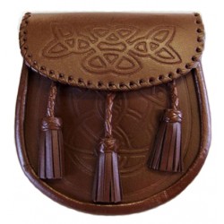 Brown Embossed Leather Sporran with Chain belt