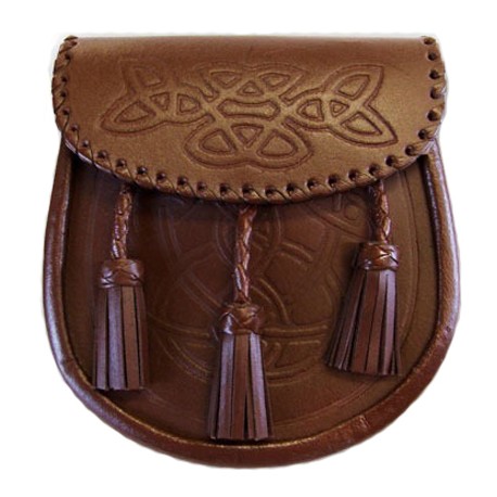 Brown Embossed Leather Sporran with Chain belt