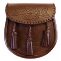 Embossed Brown Leather Sporran with Chain belt