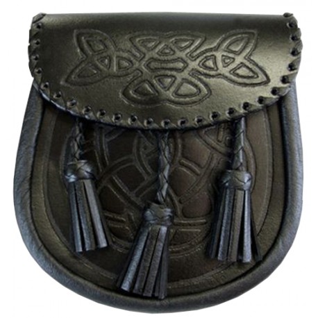 Black Embossed Leather Sporran with Chain belt