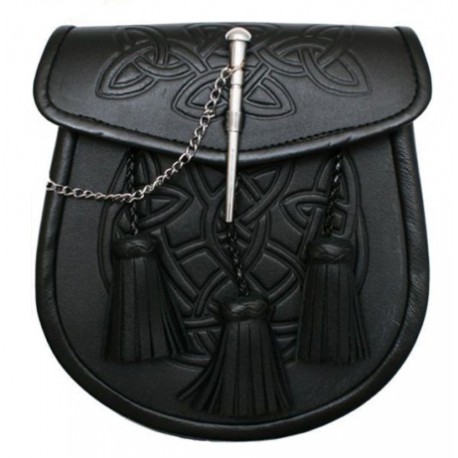 Black Embossed Leather Sporran with Chain belt