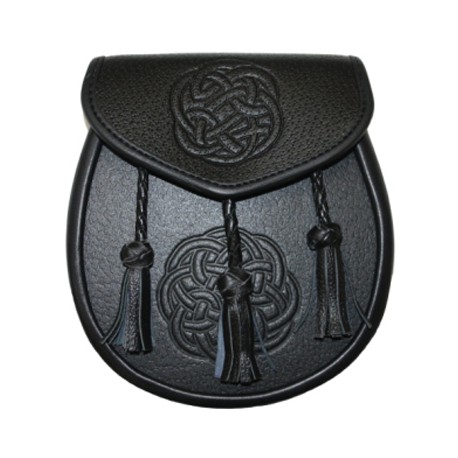 Black Embossed Leather Sporran with Chain belt