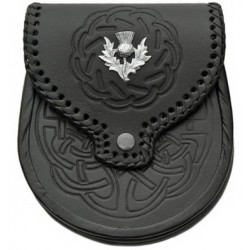 Black Embossed Leather Sporran with Chain belt