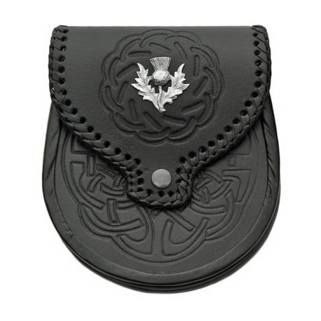 Black Embossed Leather Sporran with Chain belt