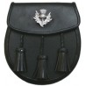 Black Leather Thistle Crest 3-Tassel Kilt Sporran - Traditional Scottish Sporran