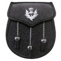 Black Stingray Print Kilt Sporran with Thistle Badge & Chrome Chain Tassels