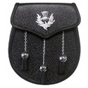 Thistle Badge Black Leather Sporran with Chain belt