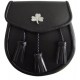 Shamrock Badge Black Leather Sporran with Chain belt