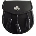 Black Leather Shamrock 3-Tassel Kilt Sporran - Irish Celtic Sporran