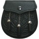 Black Leather Celtic Embossed Sporran with Chrome Ball Chain Tassels - Traditional Kilt