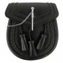 Plain Black Leather Sporran with Chain belt