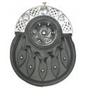 Hunting Chrome Cantle Targe Black Leather Sporran - Celtic Knot 5-Tassel Dress Sporran