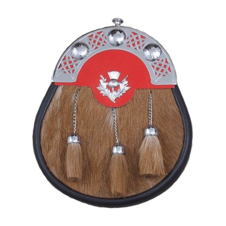 Thistle Badge Semi Dress Leather Sporran with Chain Belt