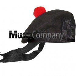 Black Balmoral Hat with Red Ball Pom Pom