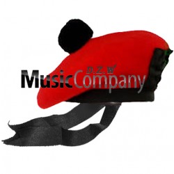 Red Balmoral Hat with Black Ball Pom Pom