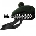 Diced Dark Green Balmoral Hat with Dark Green Ball Pom Pom
