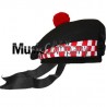Diced Black Balmoral Hat with Red Ball Pom Pom