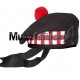 Diced Black Balmoral Hat with Red Ball Pom Pom
