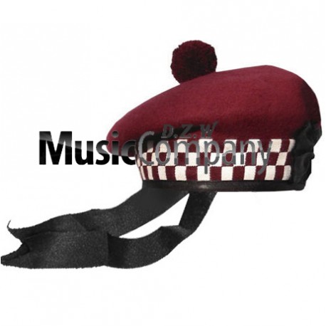 Diced Maroon Balmoral Hat with Maroon Ball Pom Pom