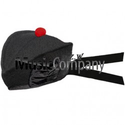 Black Glengarry Hat with Red Ball Pom Pom