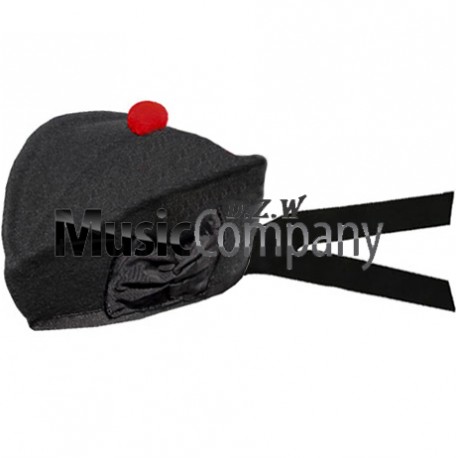 Black Glengarry Hat with Red Ball Pom Pom