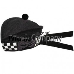 Diced Black Glengarry Hat with Black Ball Pom Pom