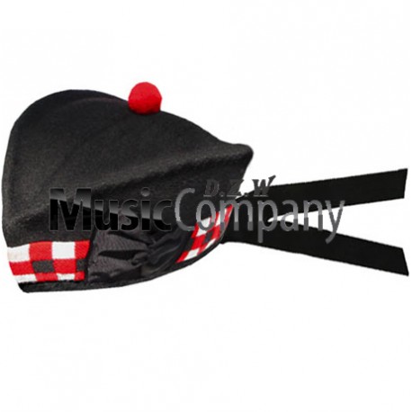 Diced Black Glengarry Hat with Red Ball Pom Pom