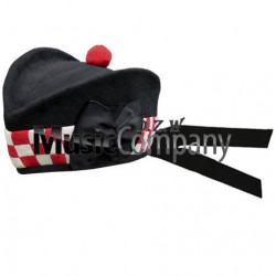 Diced Black Glengarry Hat with Red Ball Pom Pom