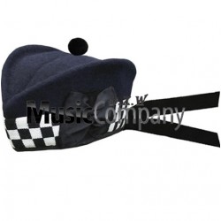 Diced Navy Blue Glengarry Hat with Navy Blue Ball Pom Pom
