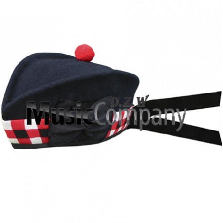 Diced Navy Blue  Glengarry Hat with Red Ball Pom Pom