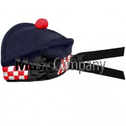 Diced Navy Blue Glengarry Hat with Red Ball Pom Pom