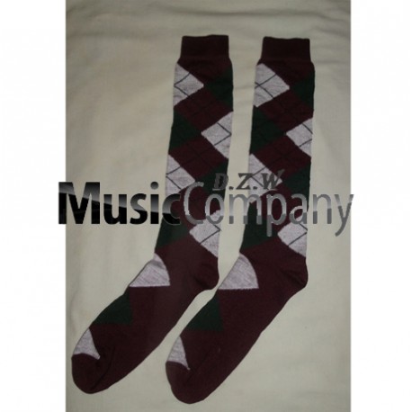 Maroon/White/Green Scottish/Highland Wool Kilt Hose/Sock