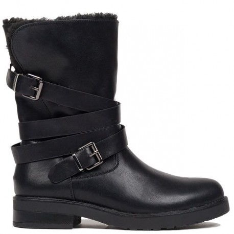 Black biker boot with fur