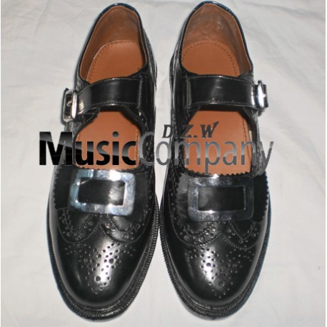 Black Silver Buckle Kilt Ghillie Brogues Leather Upper with Leather Sole